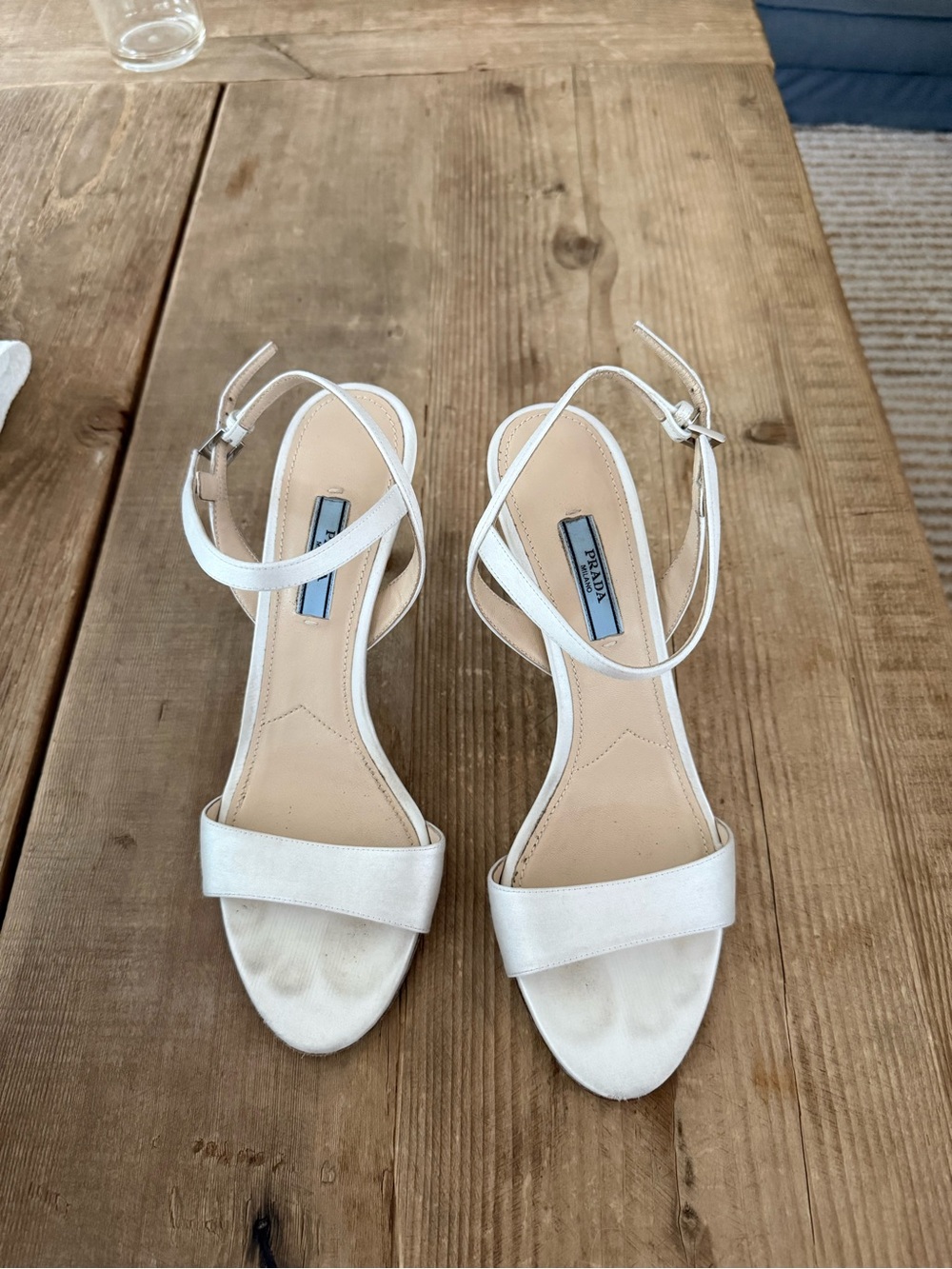 Prada Ivory Satin Ankle-Strap Heels